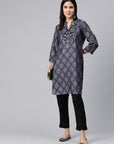 Ethnic Motif Printed Straight Modal Kurta with Embroidery
