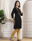 Solid Straight Viscose Rayon Kurta with Embroidery