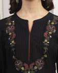 Solid Straight Viscose Rayon Kurta with Embroidery
