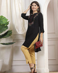 Solid Straight Viscose Rayon Kurta with Embroidery