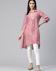 Floral Printed High-Low Modal Chanderi Kurti