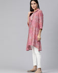 Floral Printed High-Low Modal Chanderi Kurti