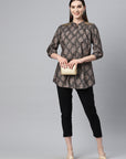 Ethnic Motif Printed Straight Modal Chanderi Shirt