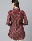 Ethnic Motif Printed Straight Modal Chanderi Shirt