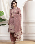 Geometric Printed A-Line Poly Chanderi Kurta Set with Dupatta