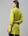 Solid Straight Cotton Tunic with Roll-Up Sleeves