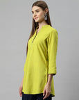 Solid Straight Cotton Tunic with Roll-Up Sleeves