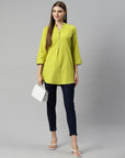 Solid Straight Cotton Tunic with Roll-Up Sleeves