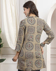 Green Viscose Rayon Kurti with Ethnic Motifs & Tassel Detail