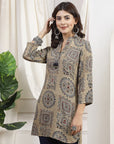 Green Viscose Rayon Kurti with Ethnic Motifs & Tassel Detail