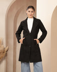 Suede Long Coat with Button Placket & Tab-Sleeve Detailing