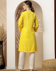 Chikankari-Inspired Embroidered Yellow Kurta Set with Pocketed Palazzo