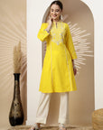 Chikankari-Inspired Embroidered Yellow Kurta Set with Pocketed Palazzo