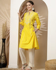 Chikankari-Inspired Embroidered Yellow Kurta Set with Pocketed Palazzo