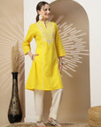 Chikankari-Inspired Embroidered Yellow Kurta Set with Pocketed Palazzo