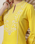 Chikankari-Inspired Embroidered Yellow Kurta Set with Pocketed Palazzo