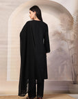 Zari Embroidered Cotton Linen Kurta Set with Palazzo & Lace Chiffon Dupatta
