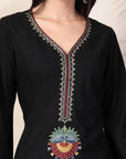 Zari Embroidered Cotton Linen Kurta Set with Palazzo & Lace Chiffon Dupatta