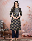 Floral Printed A-Line Modal Kurta Set with Zari Embroidery