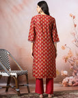 Floral Printed Modal Kurta with Zari Yoke & Solid Palazzo Set