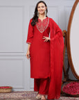 Zari Embroidered Modal Kurta Set with Organza Dupatta & Flared Sleeves