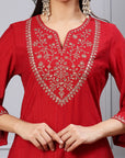 Zari Embroidered Modal Kurta Set with Organza Dupatta & Flared Sleeves