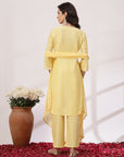 Thread Embroidered Viscose Kurta Set with Palazzo & Lace Chiffon Dupatta