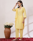 Thread Embroidered Viscose Kurta Set with Palazzo & Lace Chiffon Dupatta
