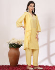 Thread Embroidered Viscose Kurta Set with Palazzo & Lace Chiffon Dupatta