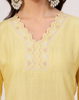 Thread Embroidered Viscose Kurta Set with Palazzo & Lace Chiffon Dupatta