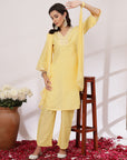 Thread Embroidered Viscose Kurta Set with Palazzo & Lace Chiffon Dupatta