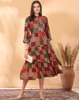 Printed Rayon Flared Tiered Dress with Sequin Work
