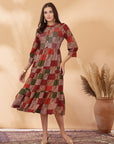 Printed Rayon Flared Tiered Dress with Sequin Work