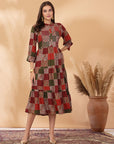 Printed Rayon Flared Tiered Dress with Sequin Work