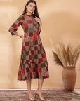 Printed Rayon Flared Tiered Dress with Sequin Work