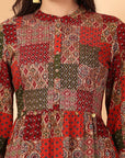 Printed Rayon Flared Tiered Dress with Sequin Work