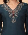 Poly Viscose Kurta Set with Zari Embroidery & Glass Neckline