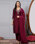 Poly Viscose Kurta Set with Zari Embroidery & Glass Neckline