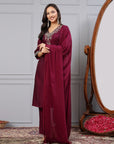 Poly Viscose Kurta Set with Zari Embroidery & Glass Neckline