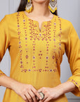 Embroidered Nylon-Viscose Kurta Set with Lace-Trimmed Chiffon Dupatta