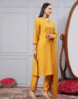 Embroidered Nylon-Viscose Kurta Set with Lace-Trimmed Chiffon Dupatta