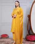 Embroidered Nylon-Viscose Kurta Set with Lace-Trimmed Chiffon Dupatta