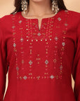 Embroidered Nylon-Viscose Kurta Set with Lace-Trimmed Chiffon Dupatta