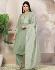 Solid Straight Shantoon Kurta Set with Mukaish Work & Bandhani Dupatta