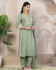 Solid Straight Shantoon Kurta Set with Mukaish Work & Bandhani Dupatta
