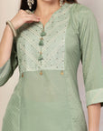 Solid Straight Shantoon Kurta Set with Mukaish Work & Bandhani Dupatta