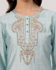 Zari Embroidered Poly Viscose Kurta Set with Lace-Edged Chiffon Dupatta