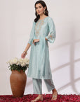 Zari Embroidered Poly Viscose Kurta Set with Lace-Edged Chiffon Dupatta