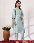 Zari Embroidered Poly Viscose Kurta Set with Lace-Edged Chiffon Dupatta