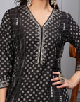 Foil Printed Chinon Flared Kurta Set with Zari Embroidery and Lace-Trimmed Dupatta